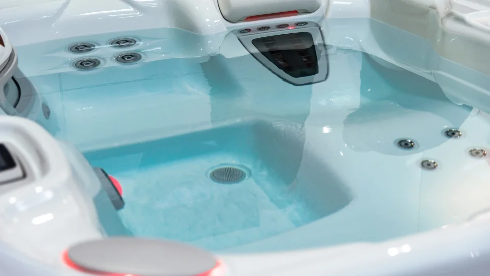 A close view of clean, freshly treated spa water with the jets gently running.